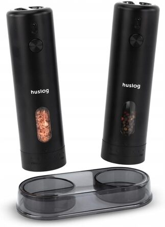 Електричні мельниці для солі та перцю 2 шт. – USB-C, LED, підставка, щітка для чищення – для солі, перцю, чилі, трав (110 мл)