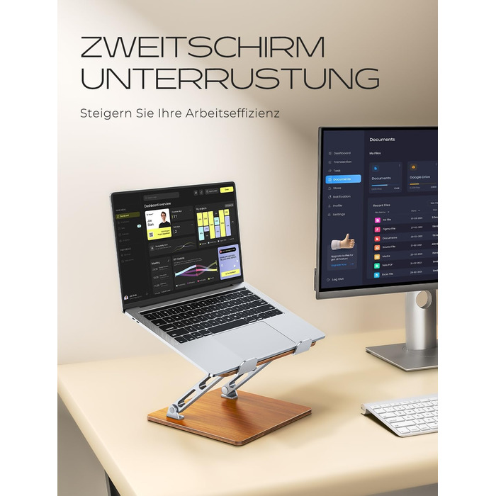 Регульований підставка для ноутбука: алюміній та дерево, складна, сумісна з MacBook, HP (10-16 дюймів)