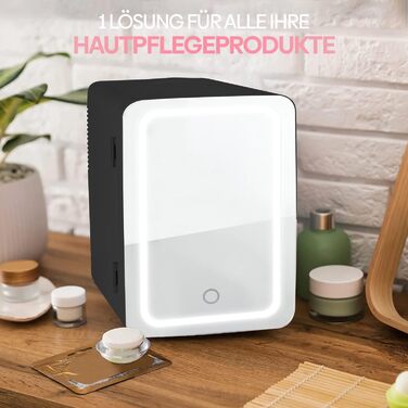 Olvy 4L Mini Skincare Fridge - Portable Beauty Cooler with LED Mirror - Hot & Cold for Bedroom & Office