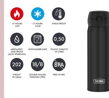 Вакуумний термос Thermos Ultralight 0,5 л для води та чаю, нержавіюча сталь, чорний матовий (Charcoal Black Mat)