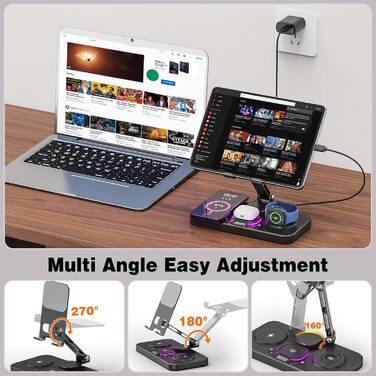 Бездротова зарядна станція 4-в-1 для iPhone, складаний тримач для планшета, індуктивне зарядне для iPhone 16/15/14/13/12/11 та iWatch