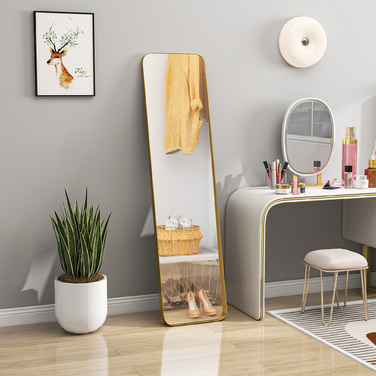 HOMCOM Full-Length Mirror 160 x 40 cm Slim Standing Mirror with Metal Frame and Shatter-Resistant Glass, Wall Mirror for Standing, Leaning, Mirror for Living Room, Bedroom, Hallway, Gold | Aosom