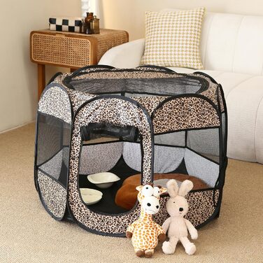 Транспортувальна переноска для тварин, портативна, м'яка, розкладна, для собак, котів та кошенят, сітка, дихаючий матеріал, для дому та вулиці, темно-коричнева (великий розмір, леопард)