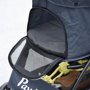 PawHut Візок для собак та котів, складаний, з подушкою, 4 колеса, сітчасте вікно, простір для зберігання, 600D Oxford, темно-синій