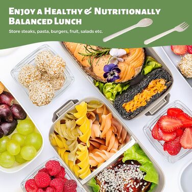 Бенто-бокс 2700 мл, 3-рівневий з виделкою та ложкою, 4-в-1 – контейнер для їжі, ланчбокс для чоловіків, жінок, студентів, мікрохвильовий та мийка в посудомийній машині (Хакі, Бежевий)