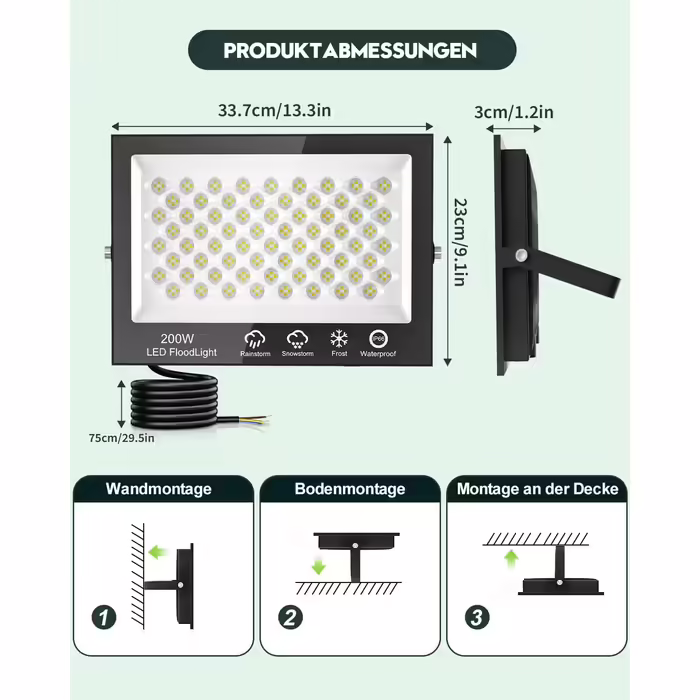 Sararoom LED Floodlights Outdoor 10000LM LED Floodlight, 156 Cold White 6500K Floodlights Spotlights Outdoor Floodlights for Garden Garage Yard Driveway Doors Hallway, 2-Pack (4 Pieces, 200W)