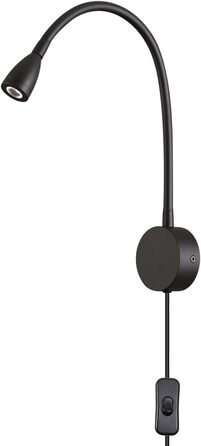 Світлодіодний настінний світильник для читання 3W теплий білий 3000K чорний, з вимикачем на шнурі