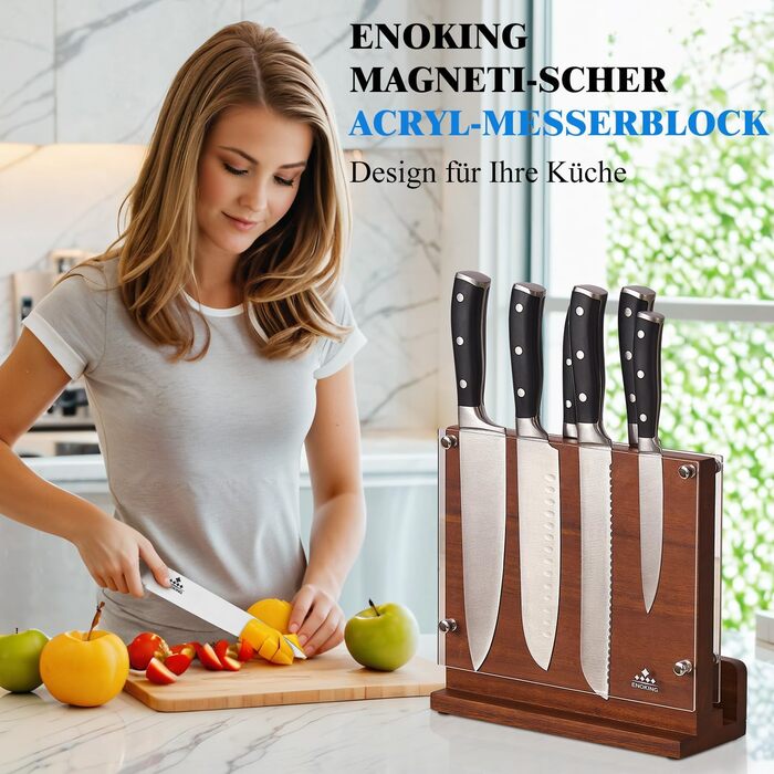 ENOKING Magnetic Knife Block without Knives with Transparent Acrylic Shield, High-Quality Magnetic Knife Holder, Natural Acacia Wood Knife Block with Double-Sided Strong Magnet for up to 12 Knives