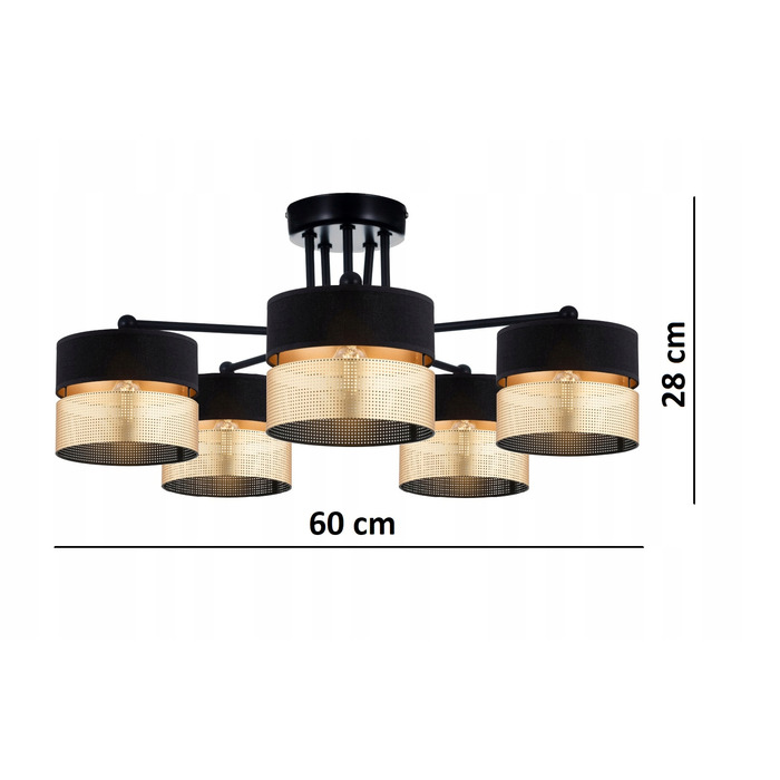 Підвісна лампа Elko-Lighting, чорно-золота, металева, 5xE27