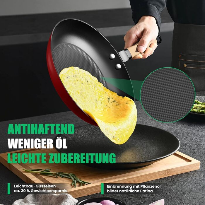 Чавунна сковорода YUTANN для індукції, газу та електроплит (20/24/28 см). Без PFOA/PFAS. З антипригарним покриттям