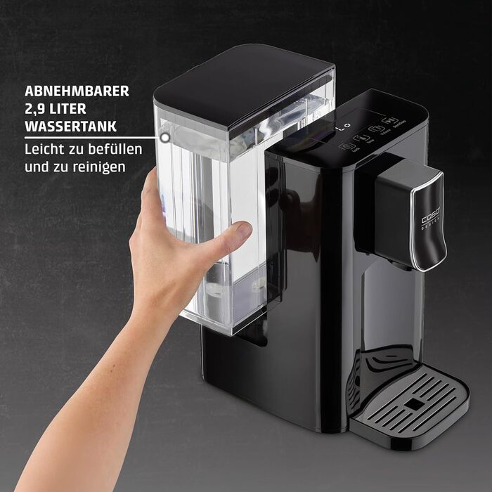 CASO HW 550 -Turbo Hot Water Dispenser, for preparing tea, instant coffee, baby food. Water tank with 2.9 l capacity, 7 adjustable temperature levels from 40-100 °C in 10 °C increments.