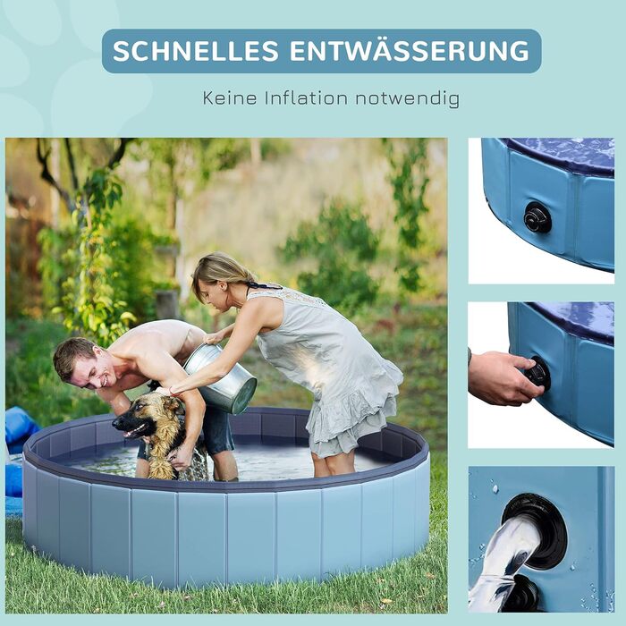 PawHut Dog Bathtub Dog Pool Bathtub Swimming Pool Water Pool for Dogs 120 x 30 cm (Light Blue + Dark Blue, 140 x H30 cm)