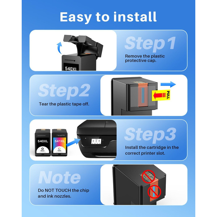 Комплект картриджів 540XL та 541XL для принтерів Canon Pixma TS5150, TS5151, TS5100, MG3650, MG3550, MX525, MG3150, MG3250 (чорний та кольоровий), сумісні