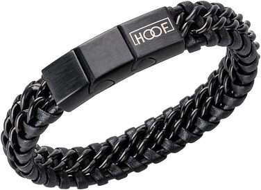 Чоловічий браслет з екошкіри та нержавіючої сталі, плетіння, стилі Рокер, Байкер, Вікінг, Готика, Панк. Чорний, 24 см.