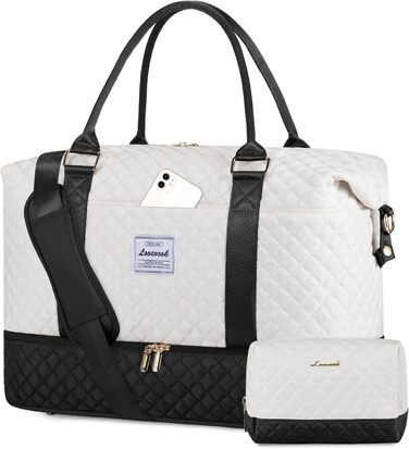 Спортивна дорожня сумка LOVEVOOK для жінок, велика, ручна поклажа, для подорожей, вихідних, сімейного відпочинку, сумка для лікарні/перевдягання, сауна, басейн, XXL, 2 шт. (Бежевий, Чорний)