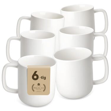 Набір чашок для кави MALACASA LUNA, 6 шт., 300 мл, порцеляна. Підходять для кави, чаю, соку, лате, капучино, какао. Можна мити в посудомийній машині та використовувати в мікрохвильовці. Серія LUNA, білий колір.
