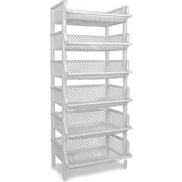 Stackable/expandable plastic shelf system as a stacking shelf, 6 shelf elements in (granite grey)