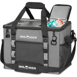 Сумка-холодильник INSMEER 40L, XXL, для 60 банок - ізотермічна сумка-холодильник з відкривачем, посилені бокові стінки, 2 тримачі для стаканів, для пікніка, кемпінгу, пляжу, подорожей