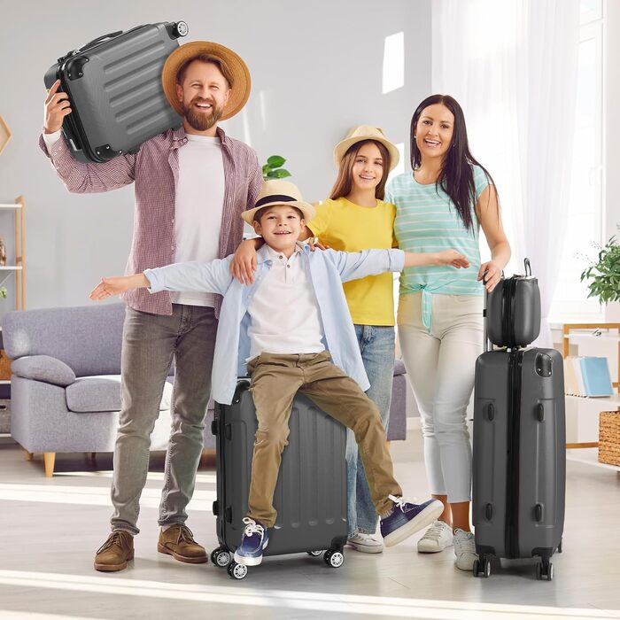 Набір валіз LALAHO 3/4: кофр, валіза, ручна поклажа, рожеве золото (темно-сірий)