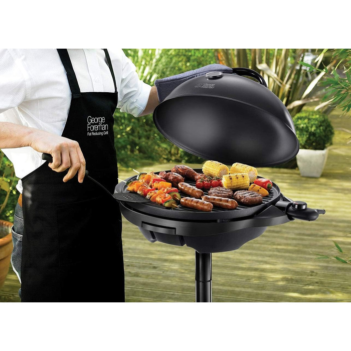 Електричний гриль George Foreman 2в1: напільний і настільний, для дому та балкона, круглий, 44,5 см, 2400 Вт, з термометром і піддоном для жиру, чорний