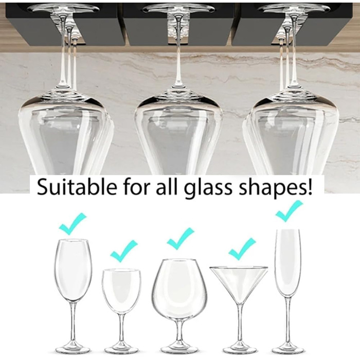 Тримачі для келихів вина Anicy (2 шт.) - підвісні, настінні, для кухні, бару, ресторану (чорний)