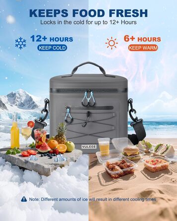Термосумка-холодильник 15/24L, водовідштовхуюча, для пікніків, пляжу, кемпінгу, офісу, транспортування продуктів, сіра