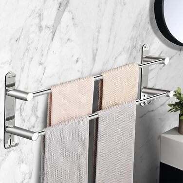 Тримач для рушників настінний з нержавіючої сталі, глянсовий, висувний, 2 стійки, 43-75 см з гачками, для ванної кімнати, монтаж на свердла або на клей - 2 способи встановлення, підходить для ванної та кухні