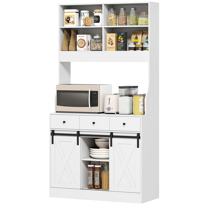 HOMCOM Kitchen Cabinet, Tall Cabinet with Worktop, Buffet Cabinet with Sliding Doors, 3 Drawers, Adjustable Shelves, Storage Cabinet for Kitchen Dining Room 93.5x40x180 cm White | Aosom