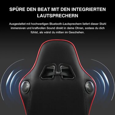 Ігрове крісло GTPLAYER з підставкою для ніг, Bluetooth-колонками, ергономічне комп'ютерне крісло, офісне крісло для геймерів, регульована спинка, навантаження до 150 кг, червоне