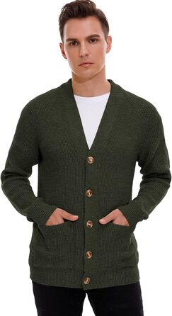 Чоловічий в'язаний кардиган Sailwind з V-подібним вирізом, зимова куртка, класичний дизайн, довгий рукав, з ґудзиками та кишенями (оливковий, M)