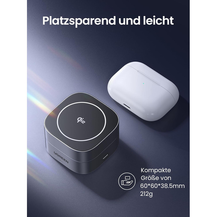 Ugreen MagFlow Qi2 Бездротова зарядка 15W 2-в-1 MagSafe для iPhone 15/16/17, AirPods + Кабель 1м