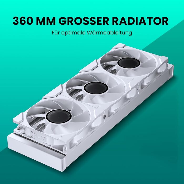 PHANTEKS Glacier One 360M25 Gen2: Система водяного охолодження AIO, білий корпус, 360 мм радіатор, 3 RGB-вентилятори M25 Gen2, тиха помпа (20 дБ), RGB-керування, оптимізований повітряний потік, довговічні шланги