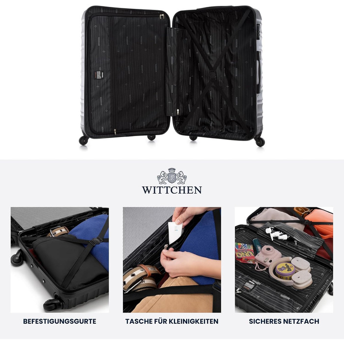 Валіза на колесах WITTCHEN Groove Line L, велика, чорна, ABS, з кодовим замком, для авіакомпаній Lufthansa/Eurowings/Ryanair