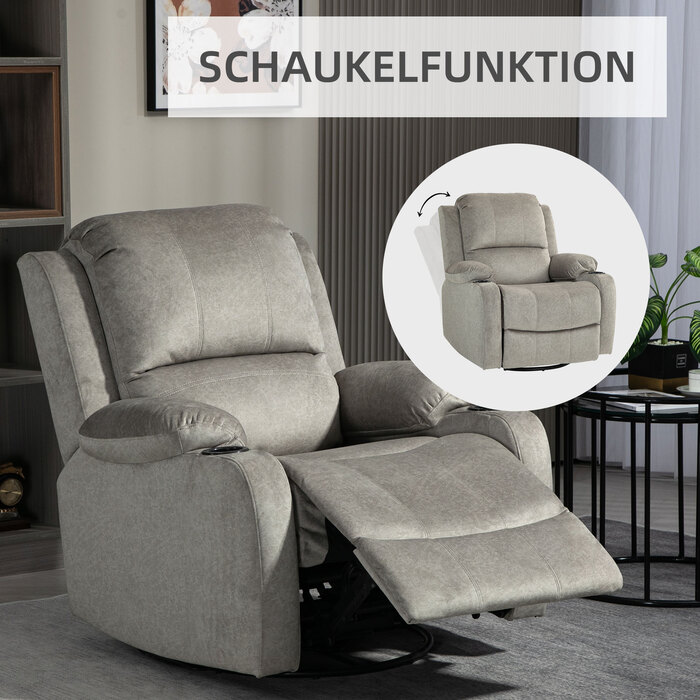 HOMCOM Electric Reclining TV Chair, 360° Swivel, Rocker Function, Pocket Spring, Footrest, Cup Holder, Brown