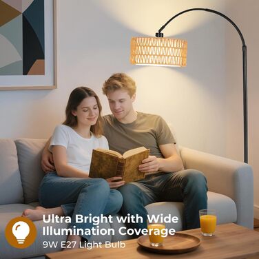 Торшер для вітальні Stehlampe 9W LED з димером, пульт ДУ, лампа E27, чорний. Арка, підлоговий світильник для спальні, офісу