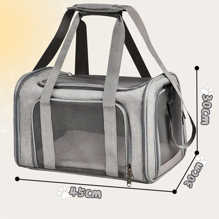 Транспортна сумка для кота, 5 кг, складана переноска для кота з плечовим ременем, переноска для котів та собак, сіра (L)
