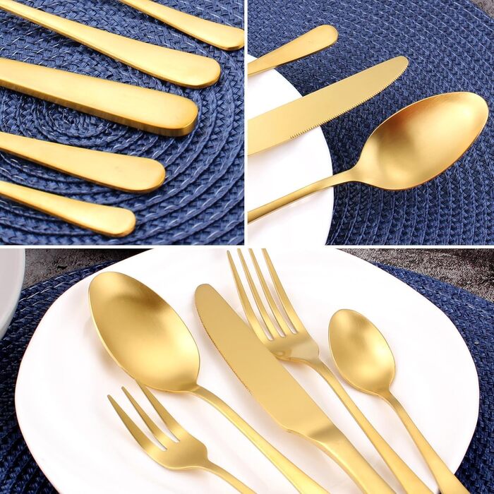Cutlery Set for 6 People, 30-Piece Golden Titanium Gold Cutlery Set including Knife, Fork, Spoon, Stainless Steel Golden Cutlery Set, Dishwasher Safe (Matte Gold)