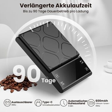 Цифрова вага для кави BKXCHA з таймером, 5 кг/0,1 г, для еспресо та альтернативного заварювання, з LCD дисплеєм, чорна