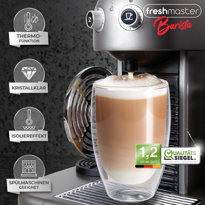 Latte Macchiato Glasses - Barista Premium Quality for the Best Enjoyment - 400 ml Thermo Glass Cups Set, Double-Walled | Double-Walled Coffee Glasses (6x400ml)