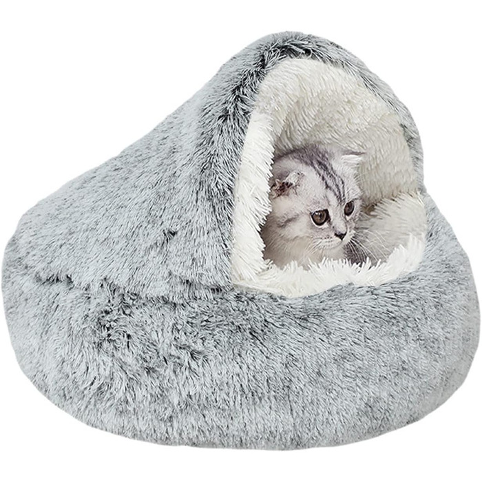 YAGE Soothing Cat Bed, Fluffy Plush Kitten Bed, Washable Anti-Anxiety Puppy Bed, Pet Bed for Small Dogs Soft Warm Donut Cat Sleeping Bag. No.: 015002802-0001(M-50cm)