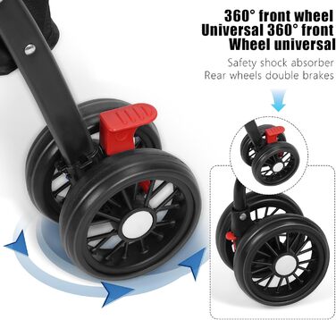 Foldable Pet Stroller for Small Dogs & Cats - 360° Swivel Wheels, Double Locking, Adjustable Canopy, Grey Mesh