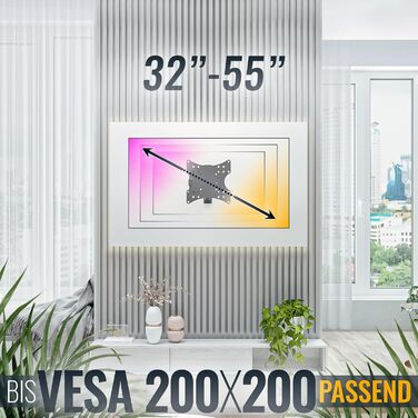 Настінне кріплення для телевізора RICOO поворотне 32-55 дюймів, VESA 200x200, до 20 кг, OLED/Curved