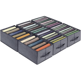 BIGLUFU 6-Piece Closet Organizer Fabric Folding Storage Boxes Set with 7 Compartments Drawer Organization System Storage for Clothes T-shirts Pants Underwear Jeans (5+7+9 Compartments)
