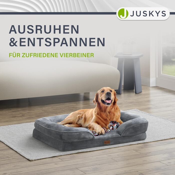 Juskys Dog Bed Sheena L Orthopedic, Washable & Non-Slip - 98 x 70 x 17 cm - Fluffy Dog Sofa for Medium-Sized Dogs Grey - Pet Bed Dog Sofa