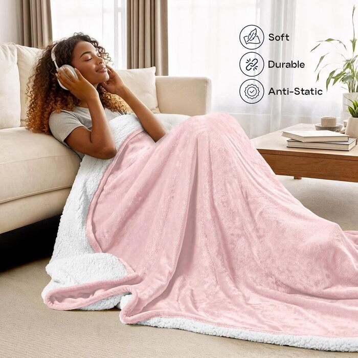 Плед Utopia Bedding з Sherpa: теплий, м'який, двосторонній, 200x150 см, рожевий