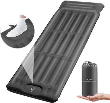 MILFECH Килимок для кемпінгу самонадувний, 14 см, з інтегрованими подушками та насосом для ніг, ультралегкий, водонепроникний, для відпочинку на природі, туризму, зелений (сірий)