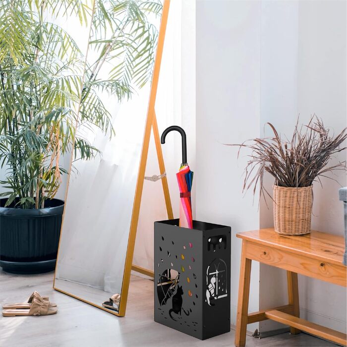 Mango Monstera Umbrella Stand - Black Raining Cats Design | Decorative Entryway Stand