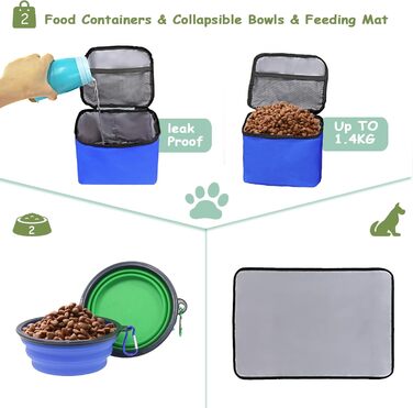 Сумка для собак Wolt: подорожі та аксесуари. З двома складними мисками, 2 контейнерами для корму та підставкою (Блакитна)