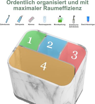 Тримач для зубних щіток електричної, з дренажними отворами, з імітацією текстури дерева, органайзер для зубних щіток на 4 щітки, легкий у чищенні, для ванної кімнати (сірий мармур, середній)