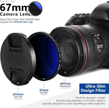NEEWER 67mm Змінний ND-фільтр ND2-ND400 (1-9 ступенів), сірий фільтр, нейтральний фільтр, багатошарове покриття, водонепроникний та стійкий до подряпин